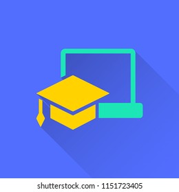 E-learning education icon. Illustration isolated on blue background for graphic and web design.