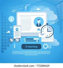 E-learning Education Online Concept Web Banner With Copy Space Vector Illustration