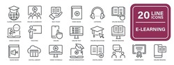 E-learning, Education, Online School, Webinar Thin Line Icons. For Website Marketing Design, Logo, App, Template, Ui, Etc. Vector Illustration.