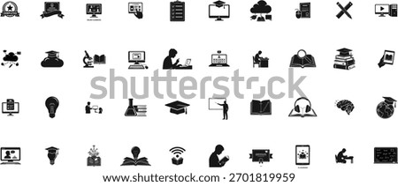 eLearning and education silhouette icon set. Vector illustration