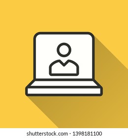 E-learning education vector icon with long shadow. Simple illustration isolated on yellow background for graphic and web design.
