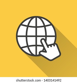 E-learning education vector icon with long shadow. Simple illustration isolated on yellow background for graphic and web design.