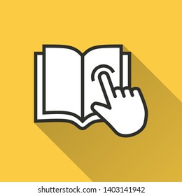 E-learning education vector icon with long shadow. Simple illustration isolated on yellow background for graphic and web design.