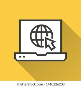 E-learning education vector icon with long shadow. Simple illustration isolated on yellow background for graphic and web design.
