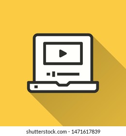 E-learning education vector icon with long shadow. Simple illustration isolated on yellow background for graphic and web design.