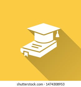Elearning education vector icon with long shadow. Simple illustration isolated on yellow background for graphic and web design.