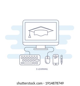 Icono del aprendizaje electrónico y la educación electrónica - concepto de educación y examen distantes