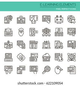 E-learning Elements , Thin Line and Pixel Perfect Icons