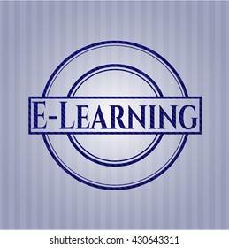 E-Learning emblem with denim high quality background