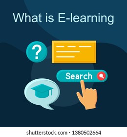 E-learning flat concept vector icon. Online courses idea cartoon color illustrations set. Electronic learning. Internet education. Distance studying. Interactive class. Isolated graphic design element