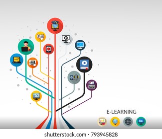 E-learning flat icon concept. Vector illustration. Element template for design.