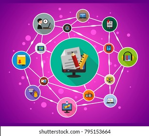 E-learning flat icon concept. Vector illustration. Element template for design.