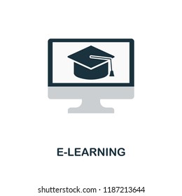 E-Learning flat icon. Monochrome style design from online education collection. UX and UI. Pixel perfect flat e-learning icon. For web design, apps, software, printing usage.