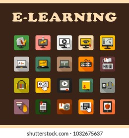 E-learning flat icon set. Vector illustration.