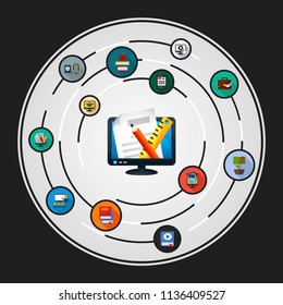 E-learning flat icons concept. Vector illustration. Element template for design.