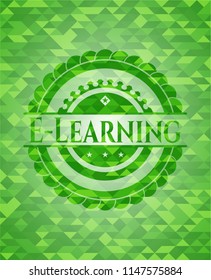 E-Learning green emblem with mosaic background
