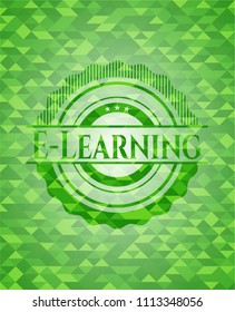  E-Learning green emblem with triangle mosaic background