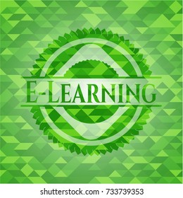 E-Learning green emblem with triangle mosaic background