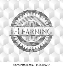 E-Learning grey emblem. Vintage with geometric cube white background