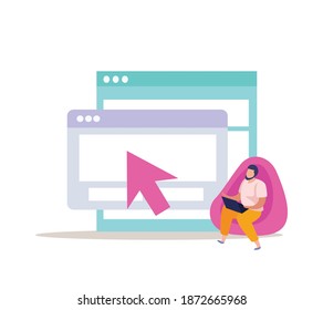 E-learning home schooling with online education symbols flat recolor vector illustration
