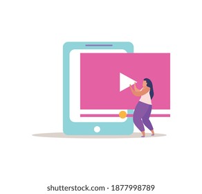 E-learning home schooling with remote education flat recolor vector illustration