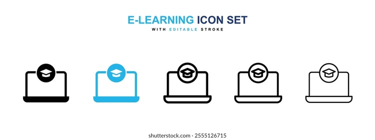 E-learning icon collection in black and blue colors