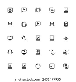 E-Learning Icon Collection. Pixel Perfect Education Outline Style 2D Icon