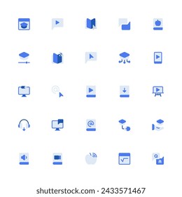 E-Learning Icon Collection. Pixel Perfect Education Monochrome Style 2D Icon