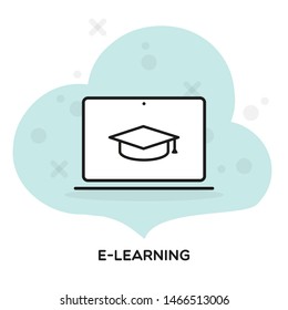 eLearning icon. Concept of web training, courses, graduation, webinar or online education. Vector illustration, flat design