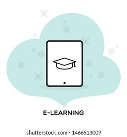 eLearning icon. Concept of web training, courses, graduation, webinar or online education. Vector illustration, flat design