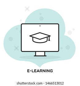 eLearning icon. Concept of web training, courses, graduation, webinar or online education. Vector illustration, flat design