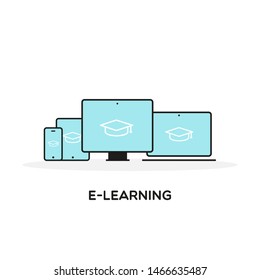 eLearning icon. Concept of web training, courses, graduation, webinar or online education. Vector illustration, flat design