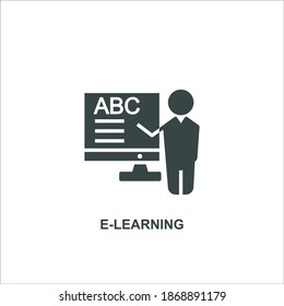 E-learning icon created with glyph style for web or sign black icon on white background.