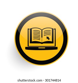 E-learning icon design on yellow button background,clean vector