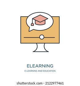 elearning icon from e learning and education collection. Thin outline elearning, education, webinar detailed offset lineal color icon isolated on white background. Line vector elearning sign, symbol 