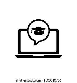 E-learning icon in flat style. Simple distance education symbol isolated on white background. Simple abstract online studying icon in black. Vector illustration for graphic design, Web, UI, app