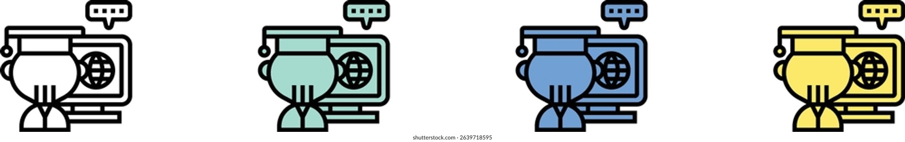 elearning icon. Outline, Green, Blue and Yellow Style Design Isolated On White Background