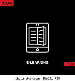 Esquema de icono de E-Learning, línea, lineal o lineal sobre fondo negro. Ilustración para gráficos, interfaces de medios impresos y diseño web.
