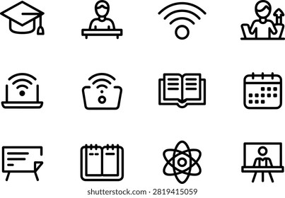 E-learning icon set for academic and technical instruction.