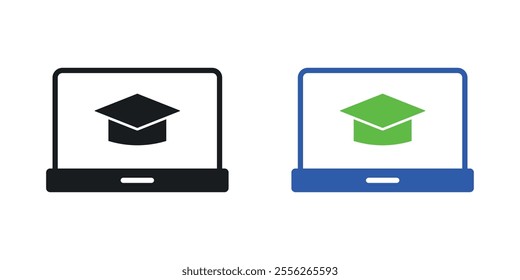 E-learning icon set in black and colored versions.