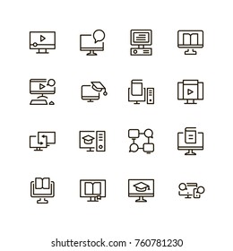 E-learning icon set. Collection of high quality black outline logo for web site design and mobile apps. Vector illustration on a white background.