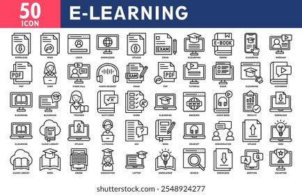 E-Learning Icon Set Collection. Simple Line Vector
