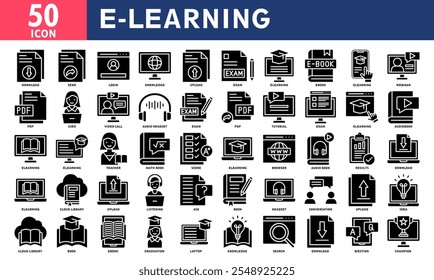 E-Learning Icon Set Collection. Simple Glyph Vector