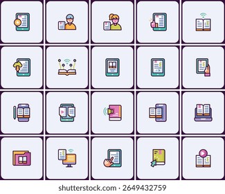 E-learning icon set, digital education elements, online learning vector icons