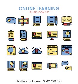 E-Learning Icon Set, Filled color style