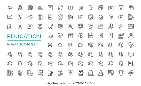 E-learning icon set. Online education icon set. Thin line icons set. Distance learning. Containing video tuition, e-learning, online course, audio course, educational website