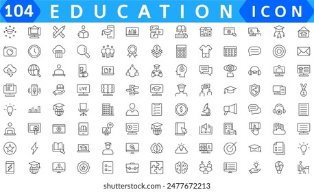 E-learning icon set. Online education icon set. Thin line icons set. Distance learning. Containing video tuition, e-learning, online course, audio course, educational website