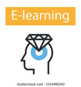 e-learning icon, thin line design. Distance learning specialty.  