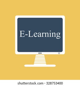 e-learning icon. The word e-learning on a computer monitor.