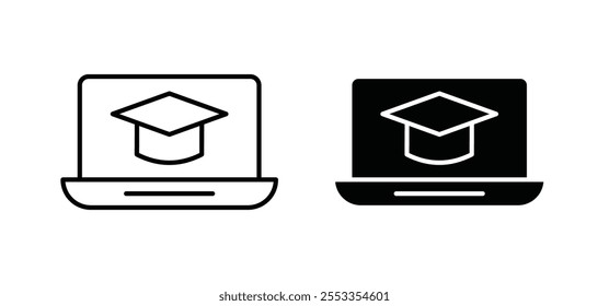 E-learning icons in black filled and outlined style